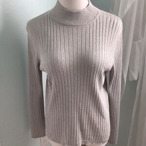 Studio Works - Women's Ribbed Gray Sparkly Sweater